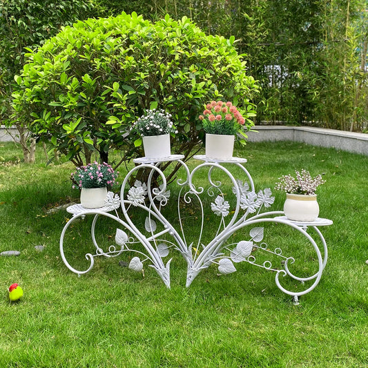 2-Piece Rustproof Metal Plant Stands – 4-Tier Flower Display Racks in White & Black for Gardens, Balconies, and Offices