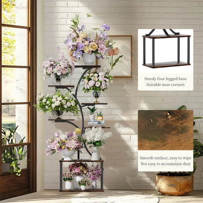 7 Tier Tree Shaped Plant Stand for Patio Living Room Metal Plant Flower Pot Display Holder with Lights