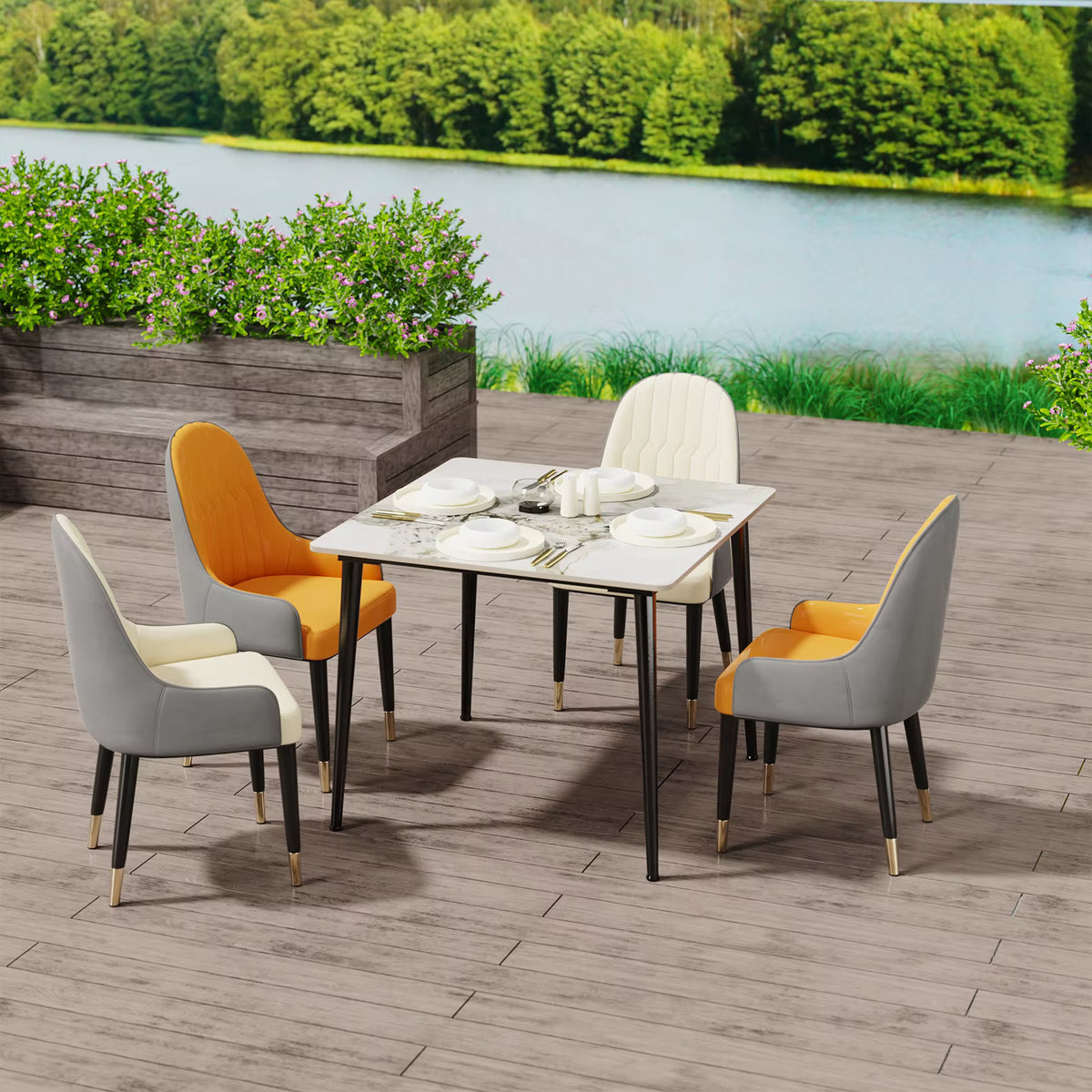80cm Square Dining Table, Modern Kitchen Table with Metal Legs, Coffee Table for Living Room Restaurant