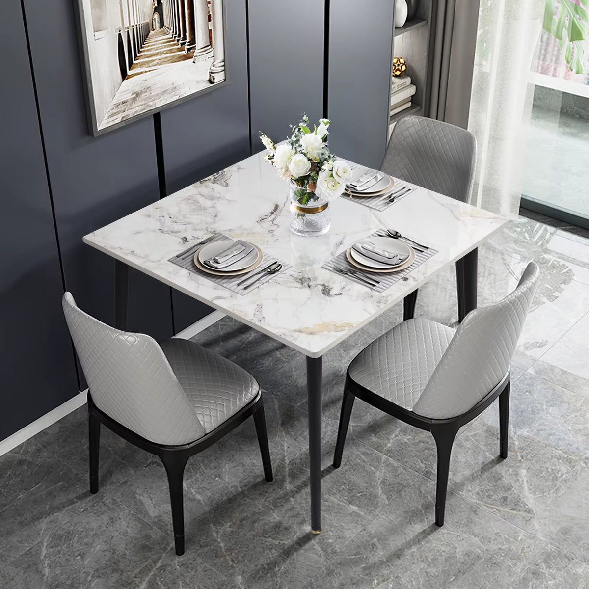 80cm Square Dining Table, Modern Kitchen Table with Metal Legs, Coffee Table for Living Room Restaurant