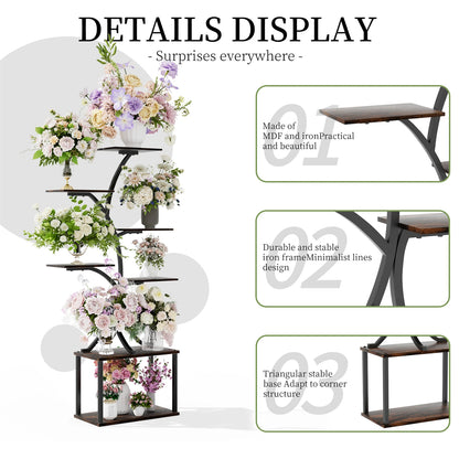 7 Tier Tree Shaped Plant Stand for Patio Living Room Metal Plant Flower Pot Display Holder with Lights