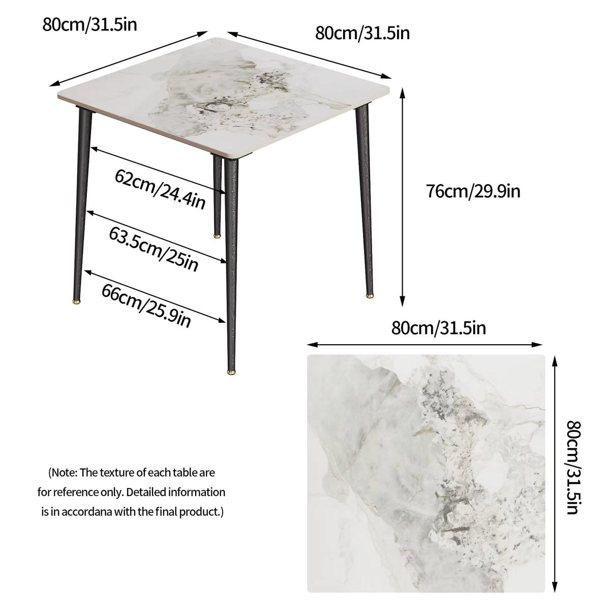 80cm Square Dining Table, Modern Kitchen Table with Metal Legs, Coffee Table for Living Room Restaurant