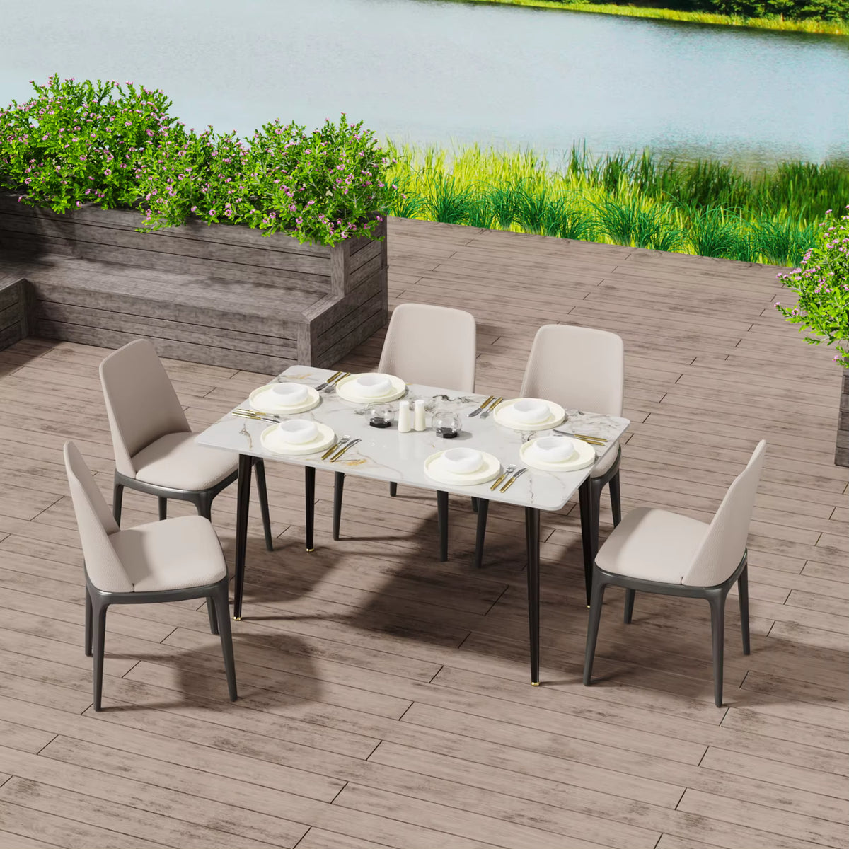 1.2m Modern Dining Table for 4-6 People with Metal Legs Ideal for Kitchen Living Room Restaurant Cafe Shop Furniture