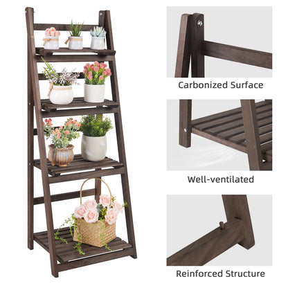 Foldable Wooden Ladder Shelf Plant Stand
