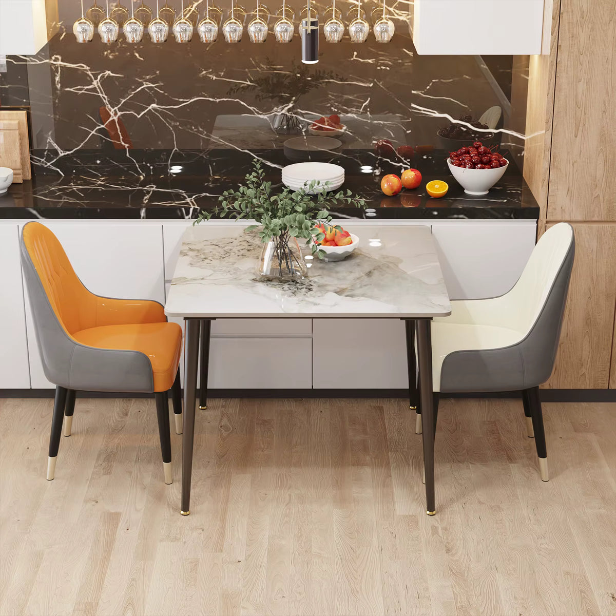 80cm Square Dining Table, Modern Kitchen Table with Metal Legs, Coffee Table for Living Room Restaurant