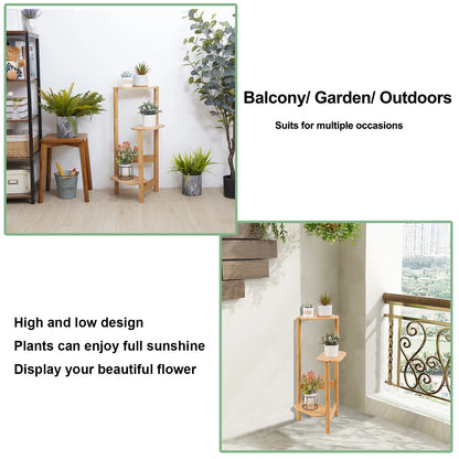 3 Tier Plant Stand Bamboo Corner Plant Stand, Indoor Plant Ladder Shelf Flower Display Rack