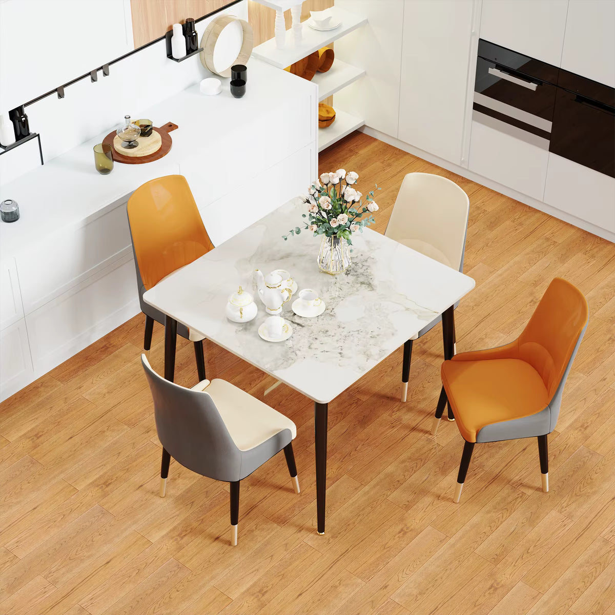 80cm Square Dining Table, Modern Kitchen Table with Metal Legs, Coffee Table for Living Room Restaurant