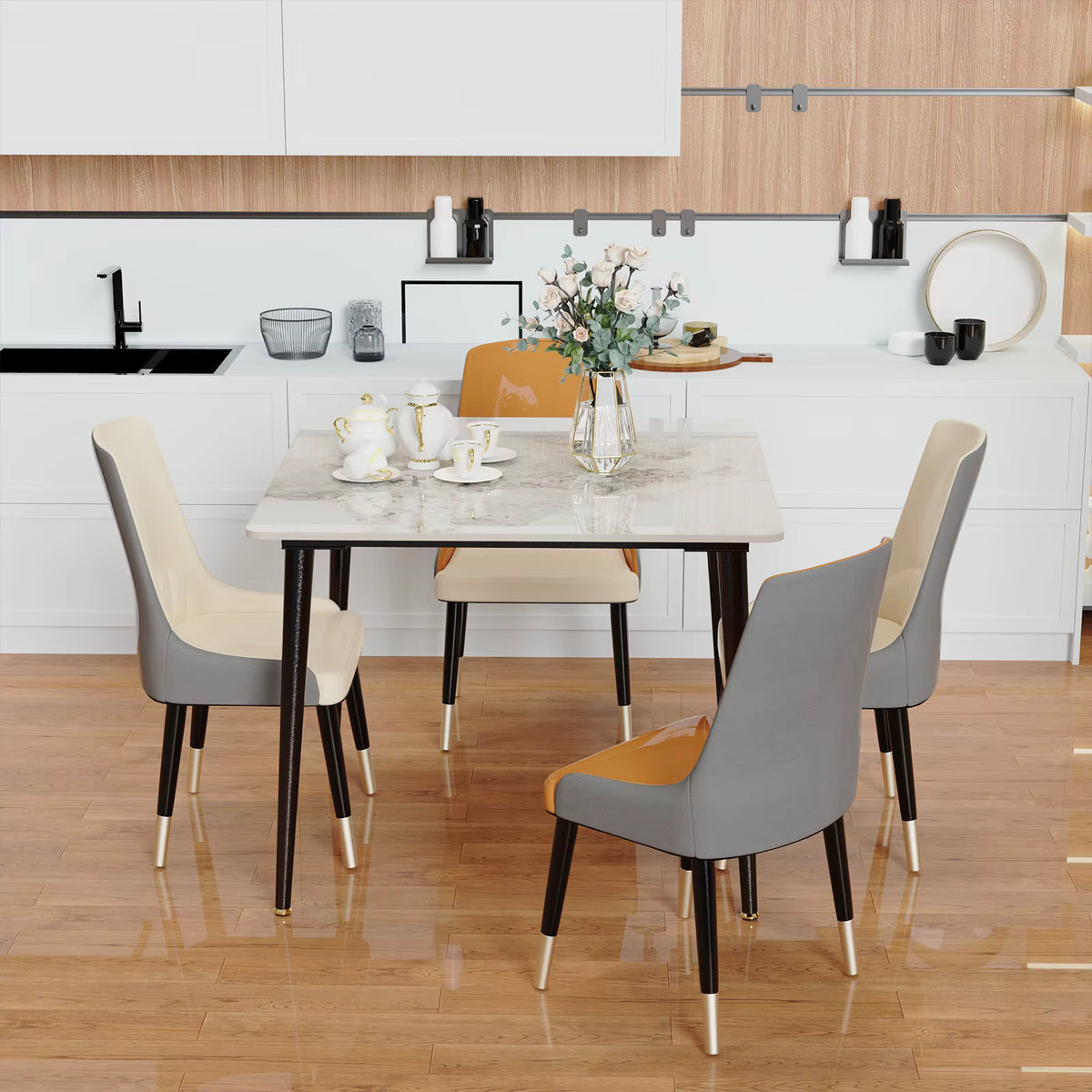 80cm Square Dining Table, Modern Kitchen Table with Metal Legs, Coffee Table for Living Room Restaurant