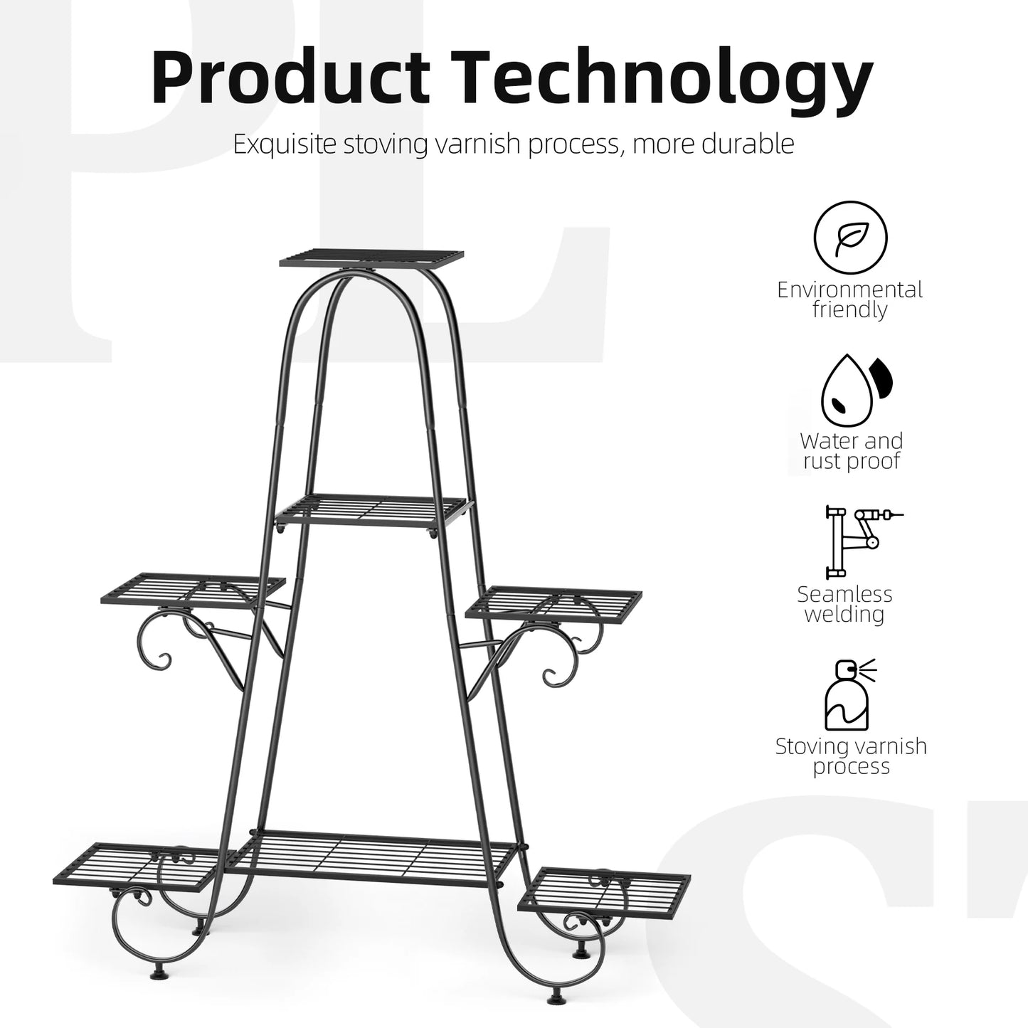 7 Tiers Metal Plant Stand Indoor Outdoor Flower Pot Display Rack Garden Shelf Stand Holder