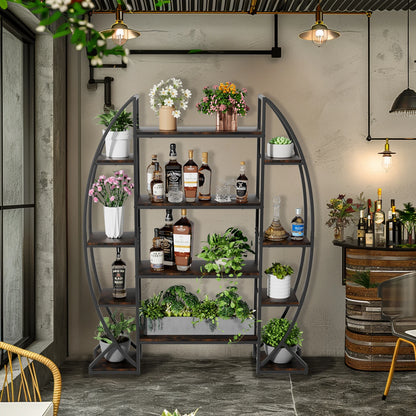 5-Tier Half-Moon Bookshelf & Plant Stand – Industrial-Style Curved Oval Rack for Home and Garden