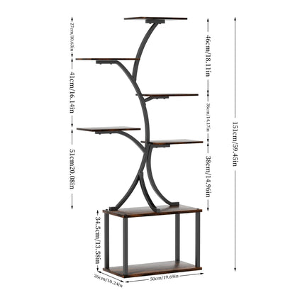 7 Tier Tree Shaped Plant Stand for Patio Living Room Metal Plant Flower Pot Display Holder with Lights