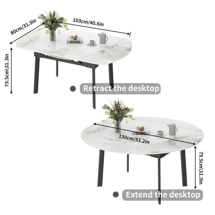 Round Extendable Dining Table 103CM-130CM (31.5'' to 51.2’')