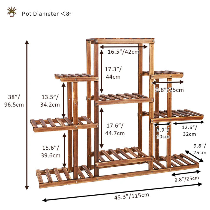 Multi-Tier Carbonized Wooden Flower Rack Display Stand