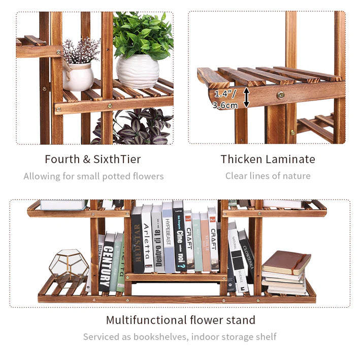 Multi-Tier Carbonized Wooden Flower Rack Display Stand