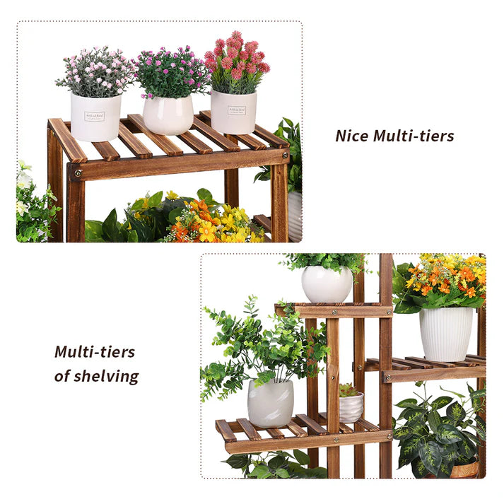 Multi-Tier Carbonized Wooden Flower Rack Display Stand