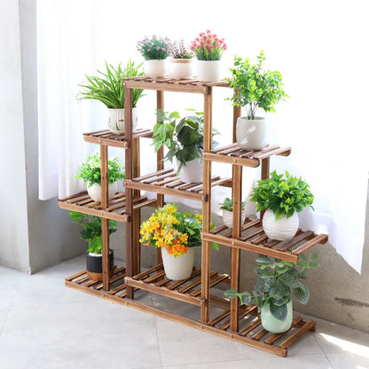 Multi-Tier Carbonized Wooden Flower Rack Display Stand