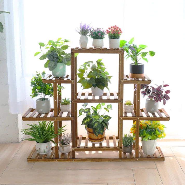 Multi-Tier Carbonized Wooden Flower Rack Display Stand