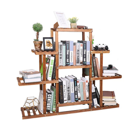 Multi-Tier Carbonized Wooden Flower Rack Display Stand