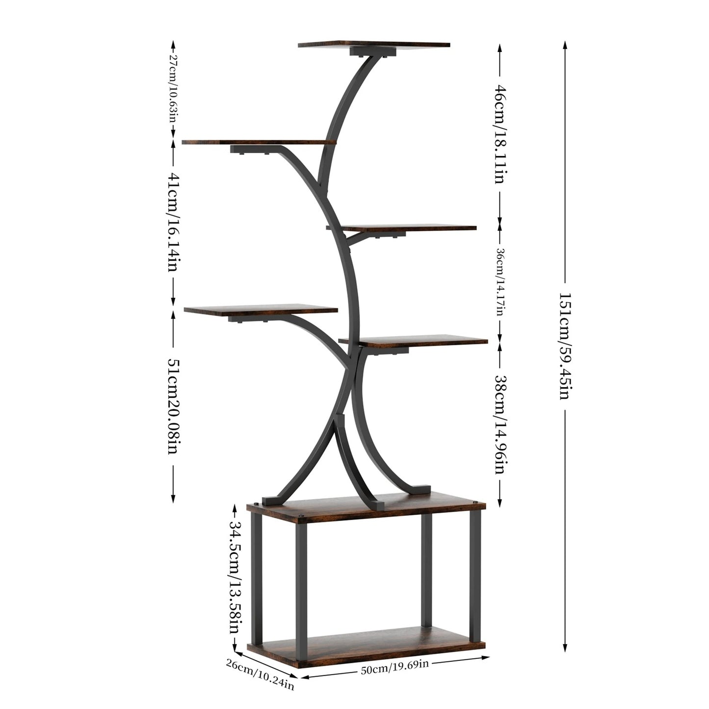 7 Tier Tree Shaped Plant Stand for Patio Living Room Metal Plant Flower Pot Display Holder with Lights