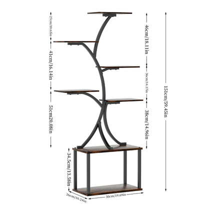 7 Tier Tree Shaped Plant Stand for Patio Living Room Metal Plant Flower Pot Display Holder with Lights
