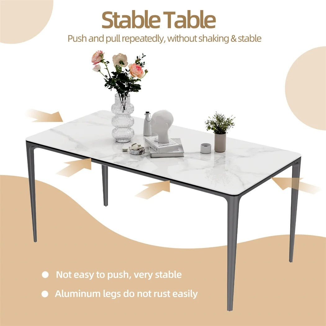 160cm Large Deluxe Dining Table with Sintered Stone Tempered Glass Top