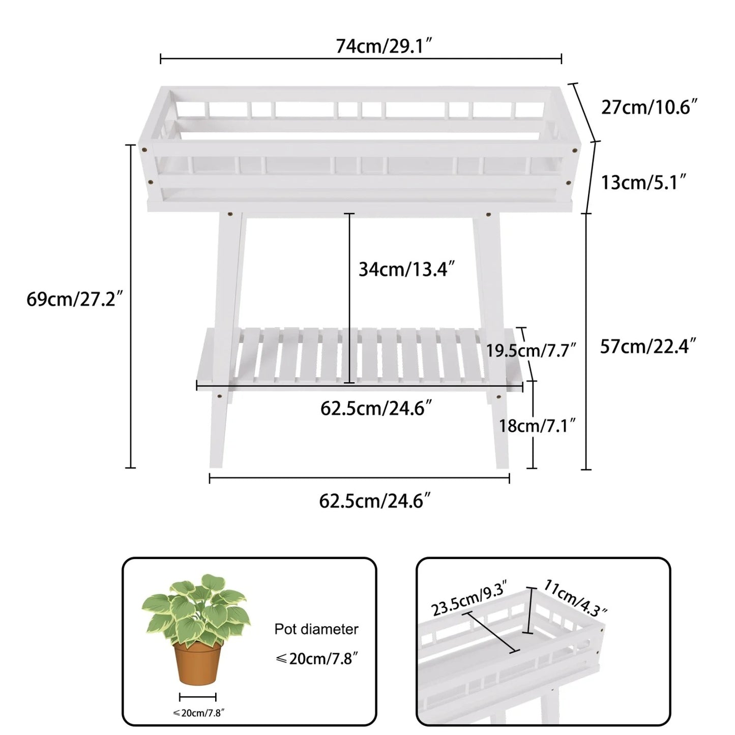 2 Tier Bamboo Plant Stand, White Modern Minimalist Garden Plant Shelf