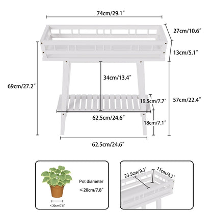 2 Tier Bamboo Plant Stand, White Modern Minimalist Garden Plant Shelf