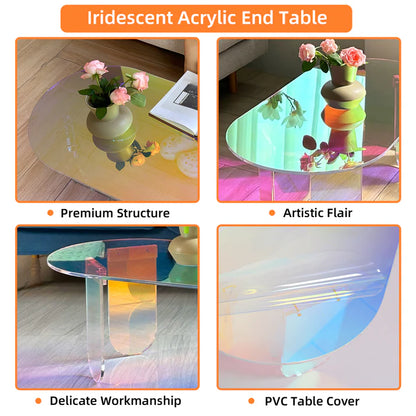 Iridescent Acrylic End Table Clear Rainbow Effect - Add a Splash Of Color