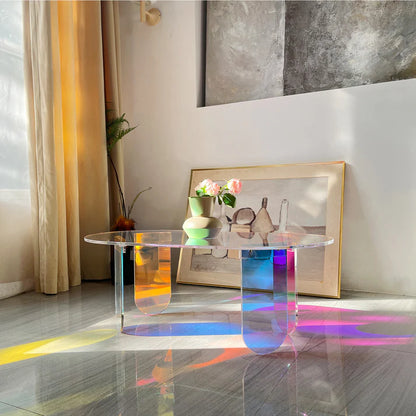 Iridescent Acrylic End Table Clear Rainbow Effect - Add a Splash Of Color