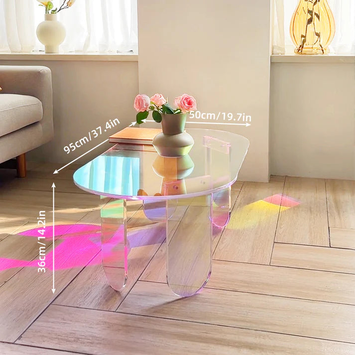 Iridescent Acrylic End Table Clear Rainbow Effect - Add a Splash Of Color