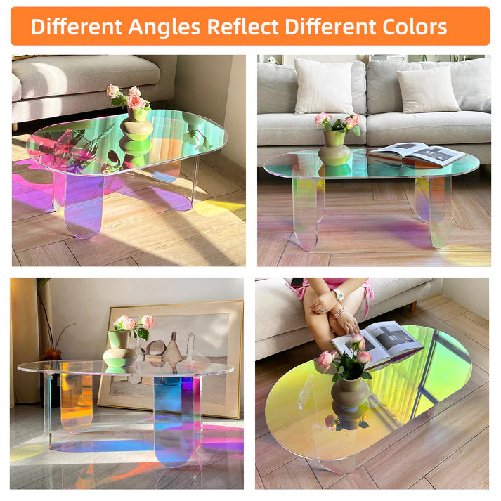 Iridescent Acrylic End Table Clear Rainbow Effect - Add a Splash Of Color