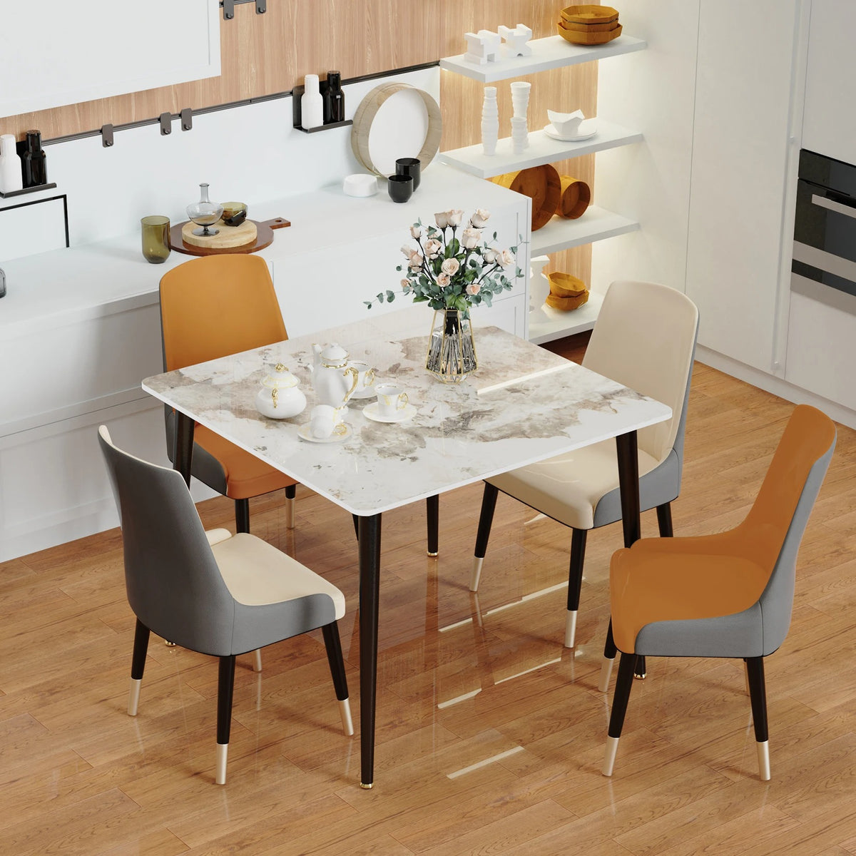 80cm Square Dining Table, Modern Kitchen Table with Metal Legs, Coffee Table for Living Room Restaurant