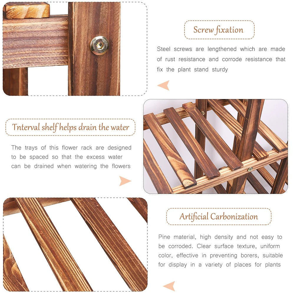 6 Tiered Wooden Plant Flower Stand, Planter Display Indoor Outdoor Flower Rack for Yard
