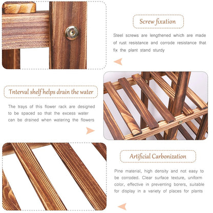 6 Tiered Wooden Plant Flower Stand, Planter Display Indoor Outdoor Flower Rack for Yard
