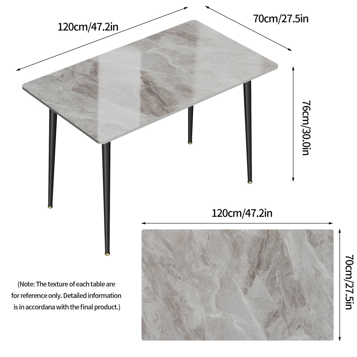 1.2m Modern Dining Table for 4-6 People with Metal Legs Ideal for Kitchen Living Room Restaurant Cafe Shop Furniture