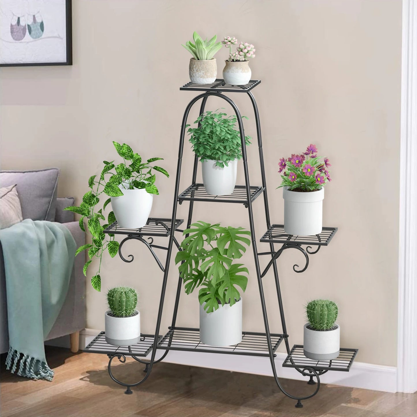 7 Tiers Metal Plant Stand Indoor Outdoor Flower Pot Display Rack Garden Shelf Stand Holder