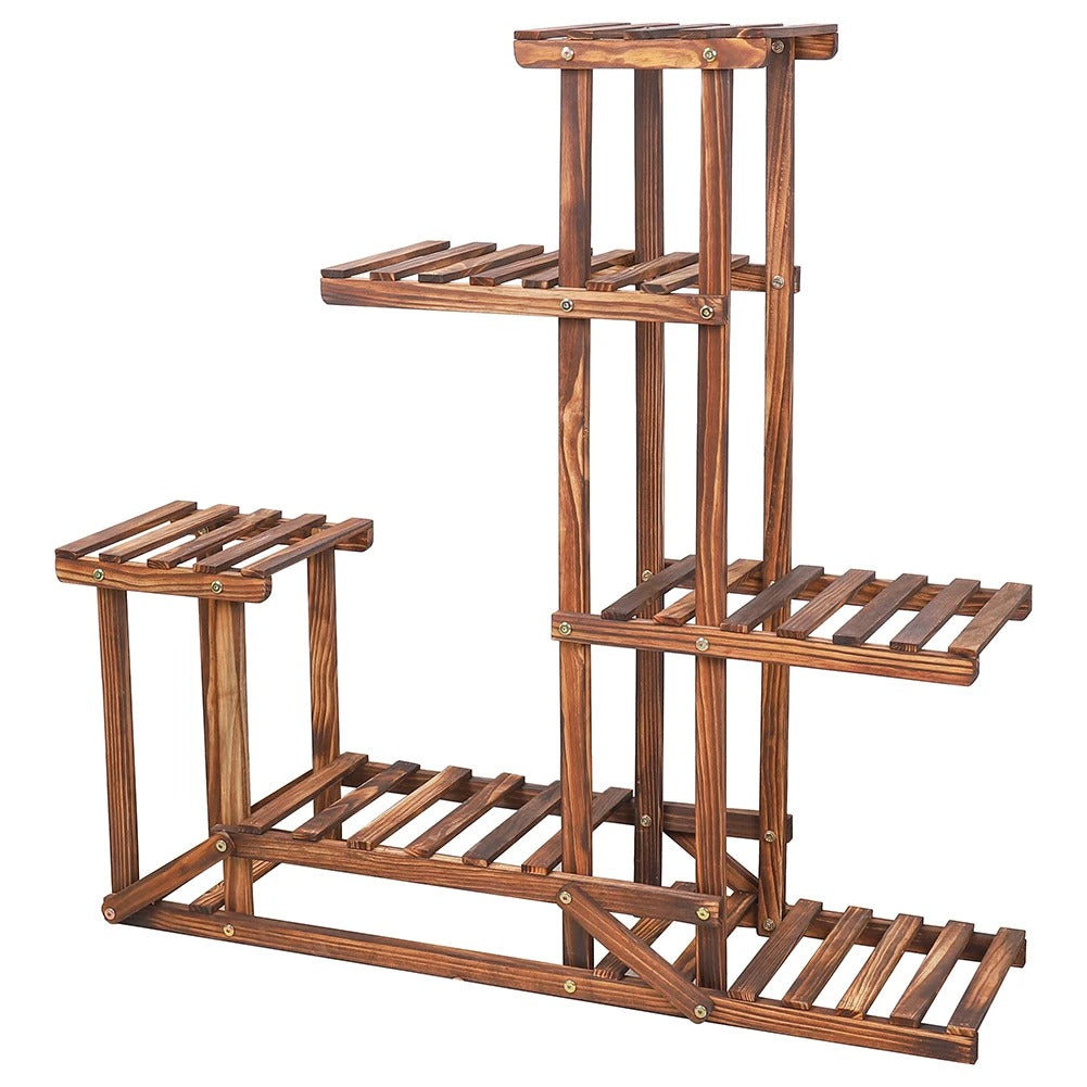6 Tiered Wooden Plant Flower Stand, Planter Display Indoor Outdoor Flower Rack for Yard