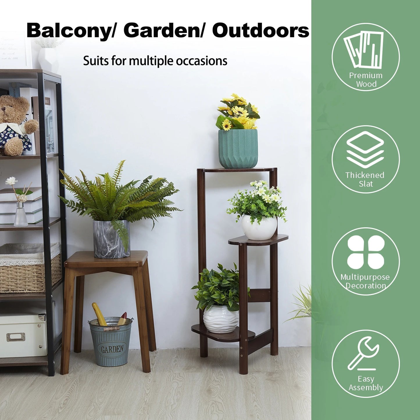 3 Tier Plant Stand Bamboo Corner Plant Stand, Indoor Plant Ladder Shelf Flower Display Rack