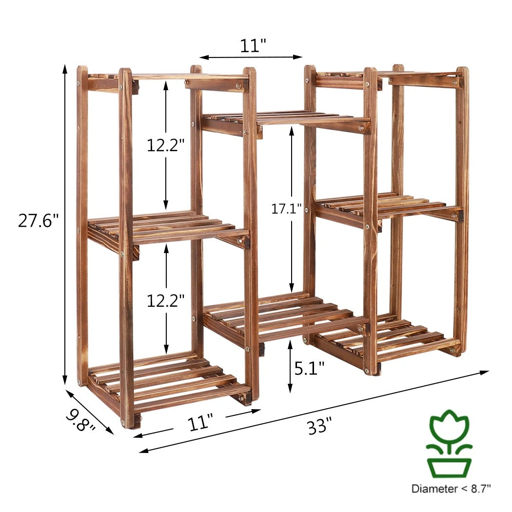 10 Pot Stylish Bamboo Plant Stand for In/Outdoor, Bonsai Flower Display, Shelf Holder Rack