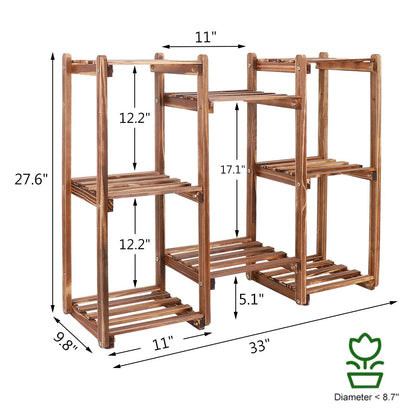 10 Pot Stylish Bamboo Plant Stand for In/Outdoor, Bonsai Flower Display, Shelf Holder Rack