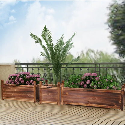 Solid Pine Wood Planter Box Outdoor Raised Garden Planter Bed – brown, 9 inch