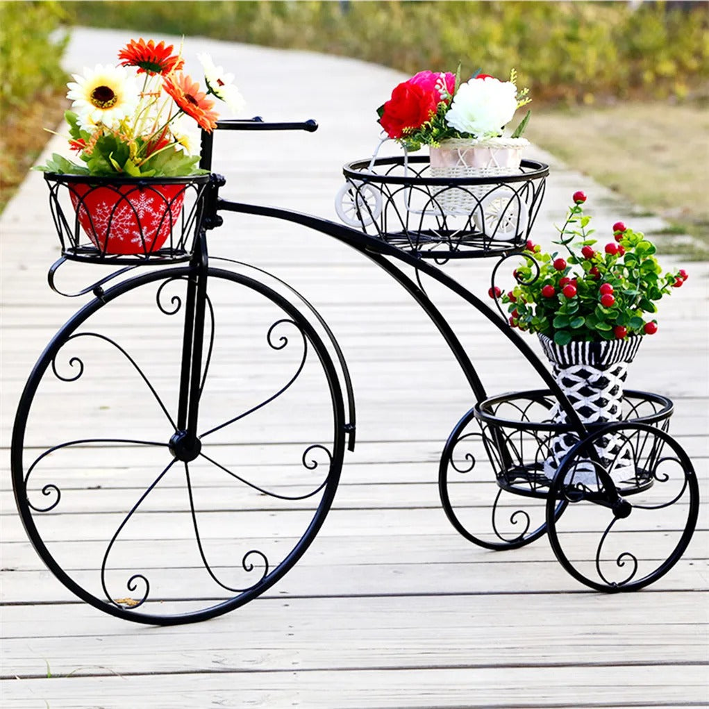 3-Tier Iron Bicycle Plant Stand, Indoor outdoor metal plant stand.