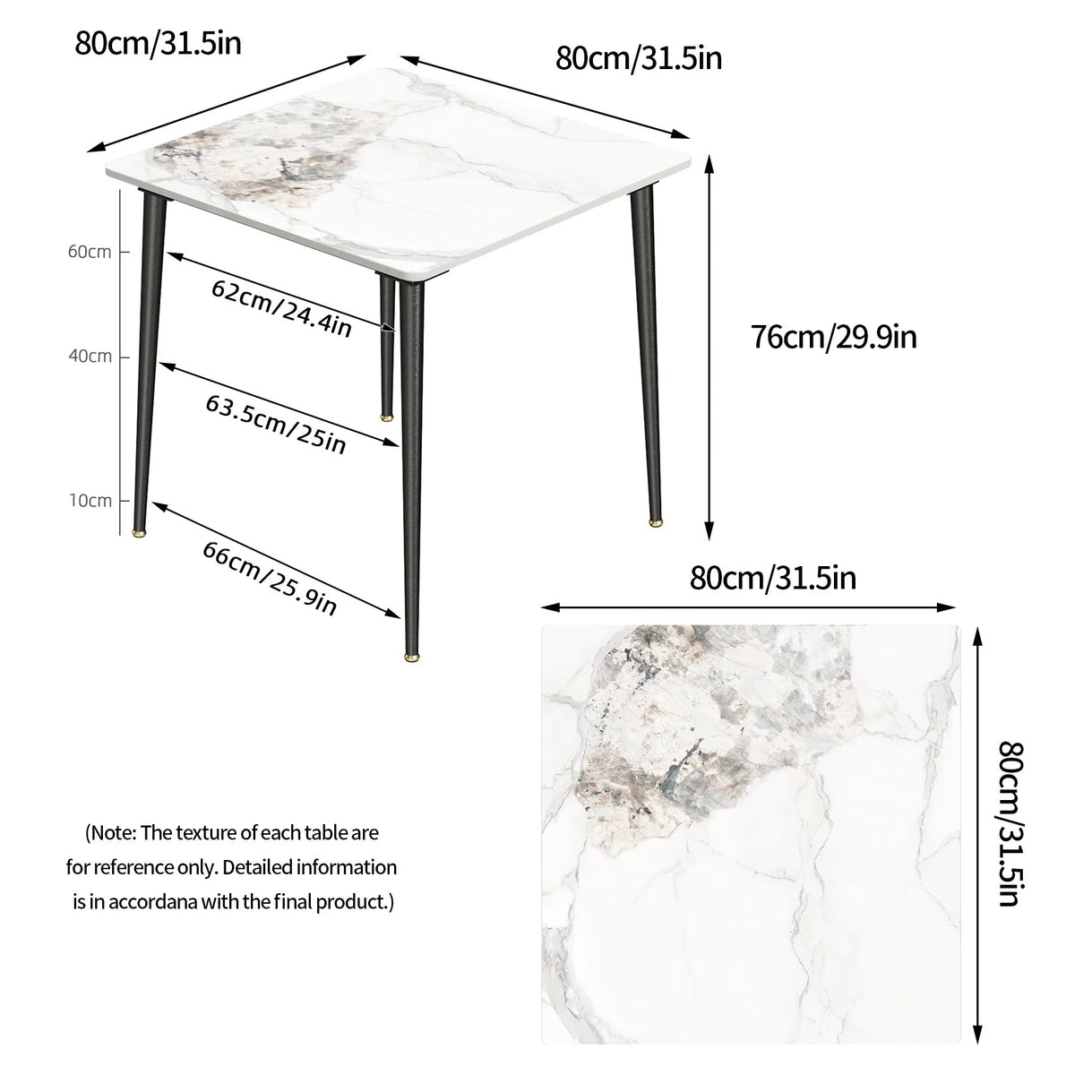 80cm Square Dining Table, Modern Kitchen Table with Metal Legs, Coffee Table for Living Room Restaurant