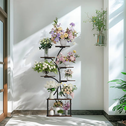 7 Tier Tree Shaped Plant Stand for Patio Living Room Metal Plant Flower Pot Display Holder with Lights