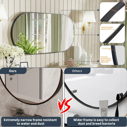 Modern Black Metal Framed Dressing Mirror Oval Bathroom Vanity Mirror for Wall