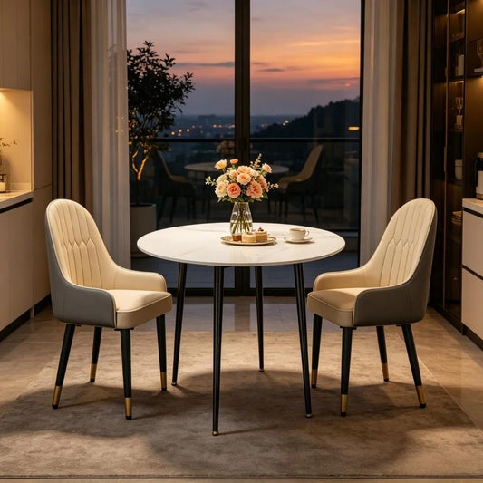 Round Kitchen White & Grey Sintered Stone 4 Seater Dining Table
