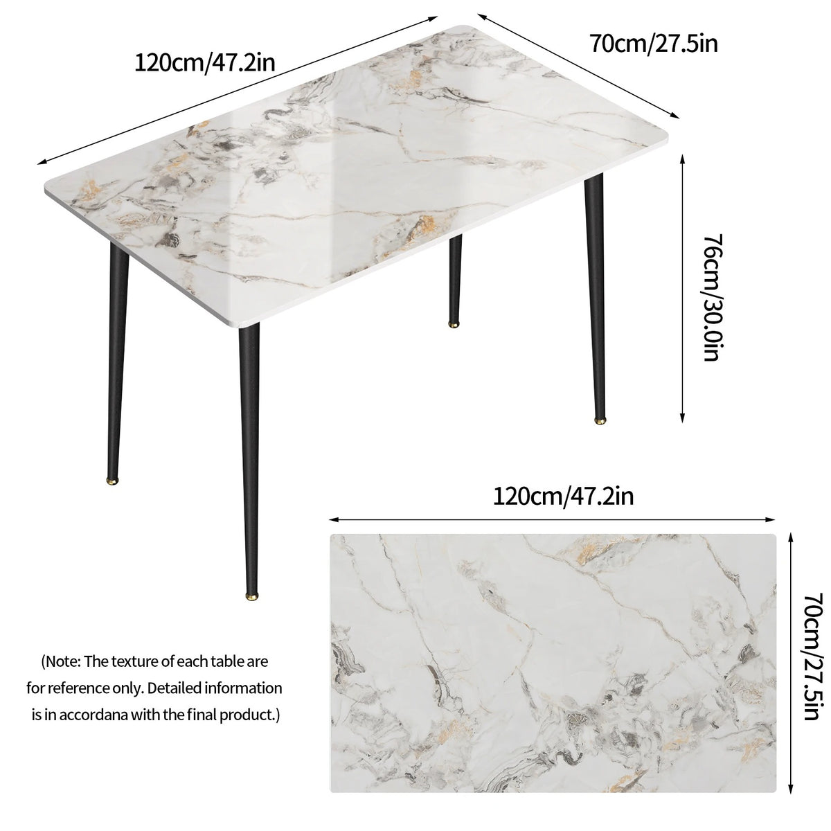 1.2m Modern Dining Table for 4-6 People with Metal Legs Ideal for Kitchen Living Room Restaurant Cafe Shop Furniture