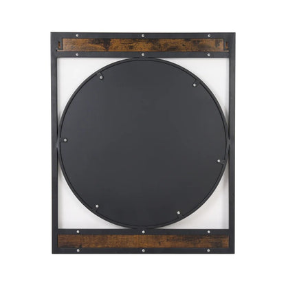 Wall Mirror Industrial Retro Round Accent Mirror with Square Wood Frame for Living Room/Bathroom, Entryway Wall Decor