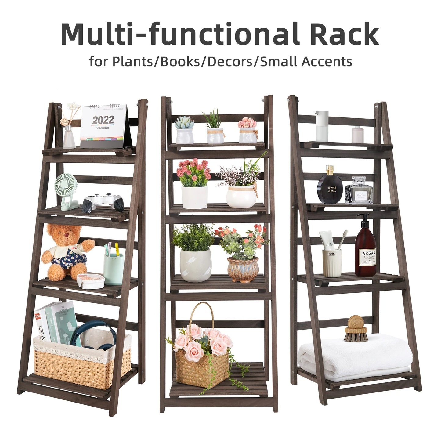 Foldable Wooden Ladder Shelf Plant Stand
