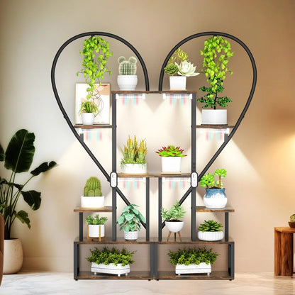 6-Tier Half-Heart Metal Ladder Plant Stand – Decorative Black & Brown Shelf Rack for Multiple Indoor Plants